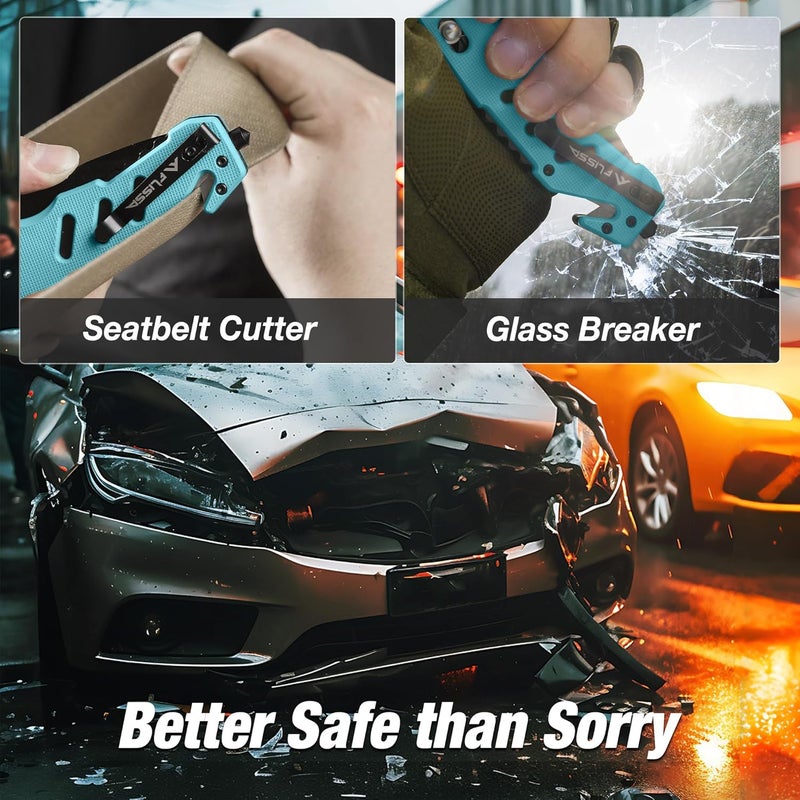 FLISSA Folding Pocket Knife with Clip, Glass Breaker and Seatbelt Cutter, Survival Knife for Emergency Rescue Situations, EDC Knife for Tactical, Hunting, Camping, Outdoor, Unique Gifts for Dad, Father-Blue - Image 2